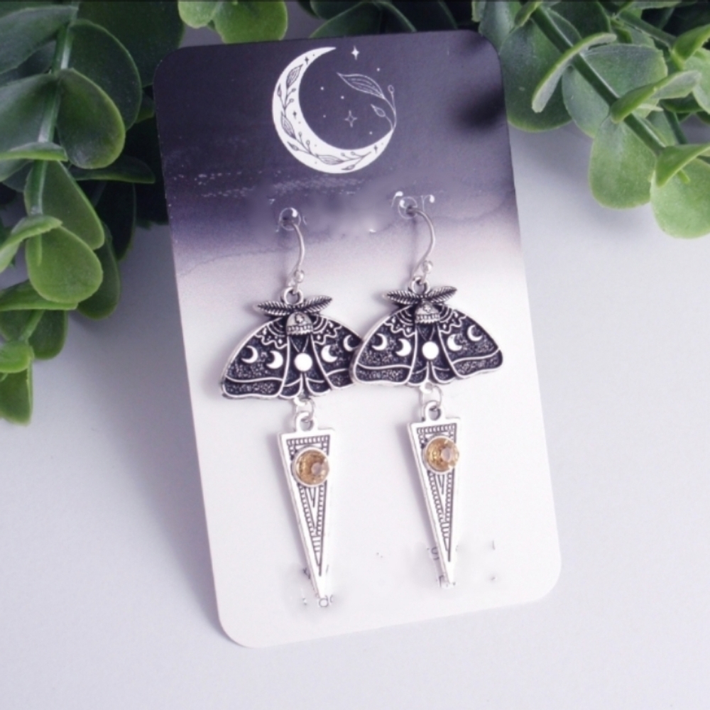 Moth Moon Phase Earrings Birthstone 925